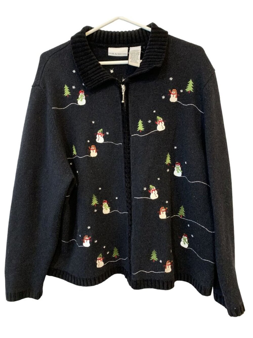Croft & Barrow XL Zip Sweater Snowman Christmas Holiday Cardigan Wool Angora
